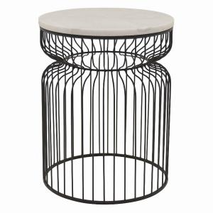 Plutus PBTH94036 Accent Table With Marble Top In Black Metal