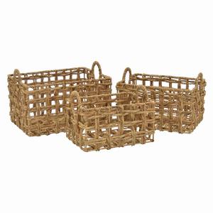 Plutus PBTH92656 Water Hyacinth Basket In Brown Natural Fiber Set Of 3