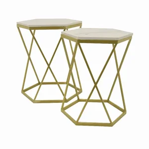 PBTH92224 | Plutus Brands Gold Metal Marble Plant Stand Set