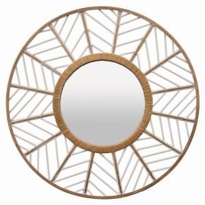 Plutus PBTH93108 Rattan Wall Mirror In White Natural Fiber