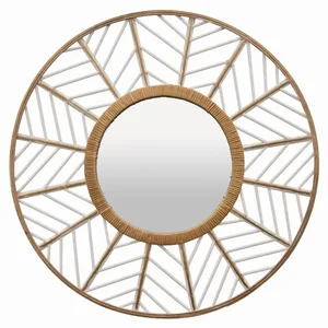 PBTH93108 | Plutus Brands Elegant White Rattan Wall Mirror