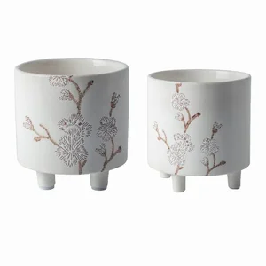 PBTH93655 | Plutus Brands Set of 2 White Porcelain Planters