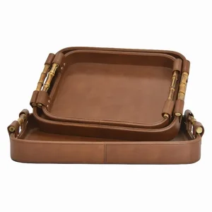 PBTH92357 | Plutus Brands Elegant Brown Wood Tray Set of 3