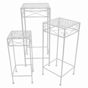 Plutus PBTH93599 Metal Plant Stand In White Metal Set Of 3