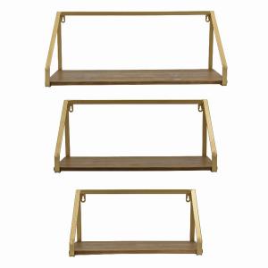 Plutus PBTH92071 Metalwood Wall Storage In Gold Metal Set Of 3