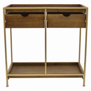 Plutus PBTH92125 Storage Unit 2 Drawers + 1 Shelf Gold Metal Frame, Wo