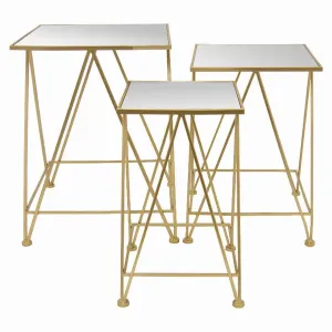 Plutus PBTH94035 Table With Mirror Top In Gold Metal Set Of 3