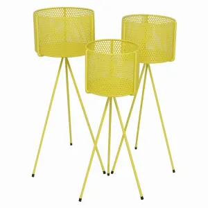 Plutus PBTH94693 Metal Plant Stand In Yellow Metal Set Of 3