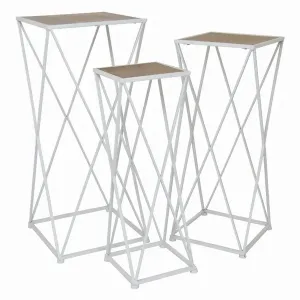 Plutus PBTH93592 Metalwood Plant Stand In White Metal Set Of 3