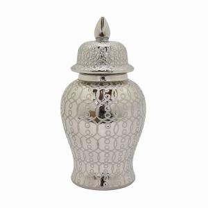 Plutus PBTH94372 Ceramic Temple Jar - Silver In Silver Porcelain