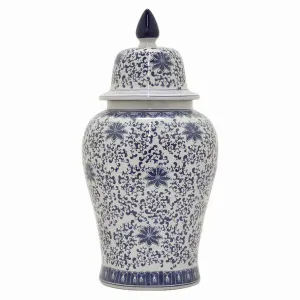 Plutus PBTH92514 Floral Ginger Jar In Blue And White Porcelain