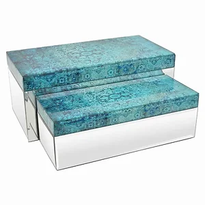 PBTH92547 | Plutus Brands Elegant Blue Glass Mirrored Box