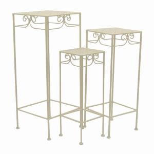 Plutus PBTH92617 Metal Plant Stand In White Metal Set Of 3