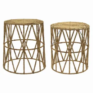 Plutus PBTH92637 Accent Table In Brown Natural Fiber Set Of 2