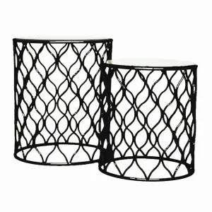 Plutus PBTH92590 Metal Mirrored Plant Stand In Black Metal Set Of 2