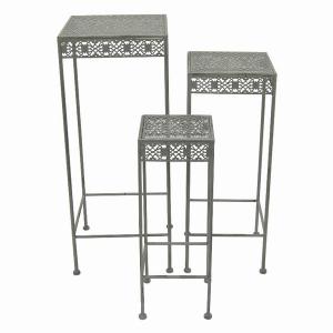 Plutus PBTH93011 Metal Plant Stand Square In Green Metal Set Of 3