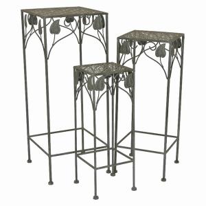 Plutus PBTH92453 Metal Plant Stand  In Gray Metal Set Of 3