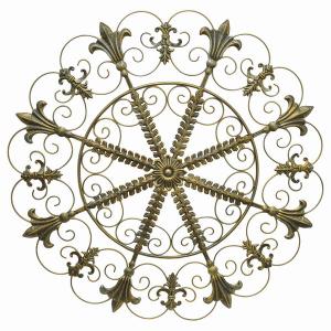 Plutus PBTH94634 Round Scroll Wall Decor With Fleur De Lis In Gold Met