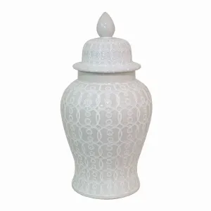 Plutus PBTH93526 Ceramic Temple Jar - White In White Porcelain