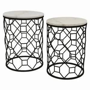 Plutus PBTH92589 Metalmarble Plant Stand In   Set Of 2