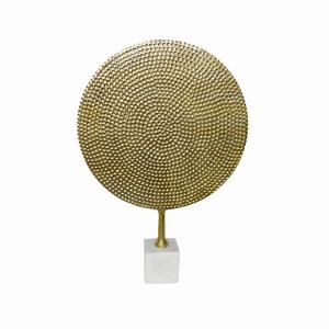 Plutus PBTH93801 Metal Round Sculpture Wmarble In Gold Metal