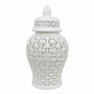 Plutus PBTH93528 Ceramic Temple Jar - White In White Porcelain