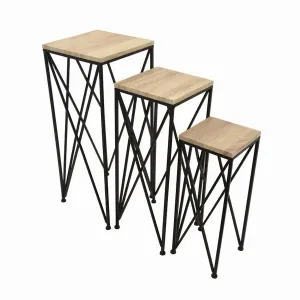 Plutus PBTH94504 Metalwood Plant Stand In Brown Metal Set Of 3