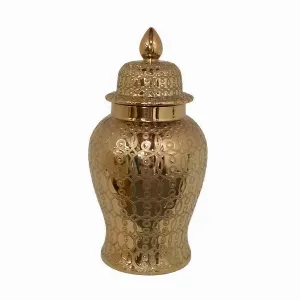 Plutus PBTH94374 Temple Jar In Gold Porcelain