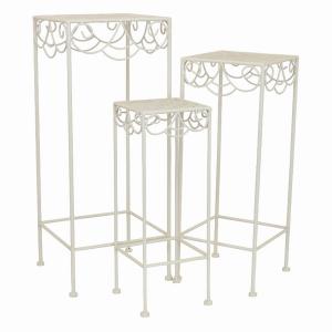 Plutus PBTH92399 Metal Plant Stand  In White Metal Set Of 3