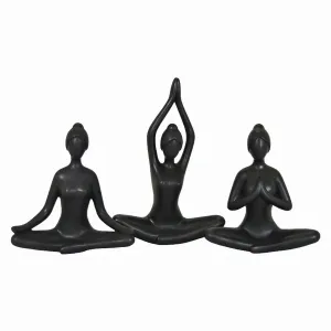 Plutus PBTH92712 Yoga Figurines-in Black Porcelain Set Of 3