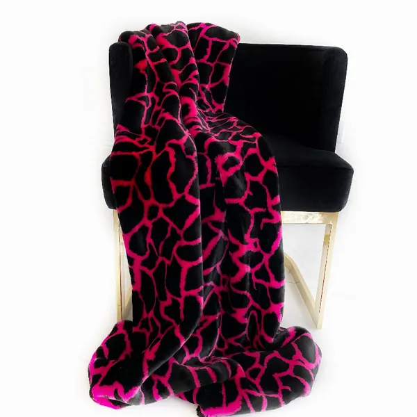 Plutus PBDT1701-108x90T Plutus Pink Black Plush Faux Fur Luxury Throw 