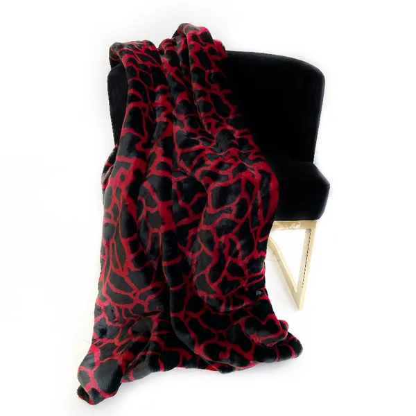 Plutus PBDT1700-6090-TC Plutus Red Black Plush Faux Fur Luxury Throw B