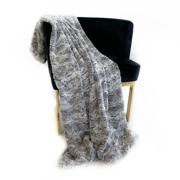 Plutus PBSF1522-7090-TC Plutus Silver Wild Rabbit Faux Fur Luxury Thro