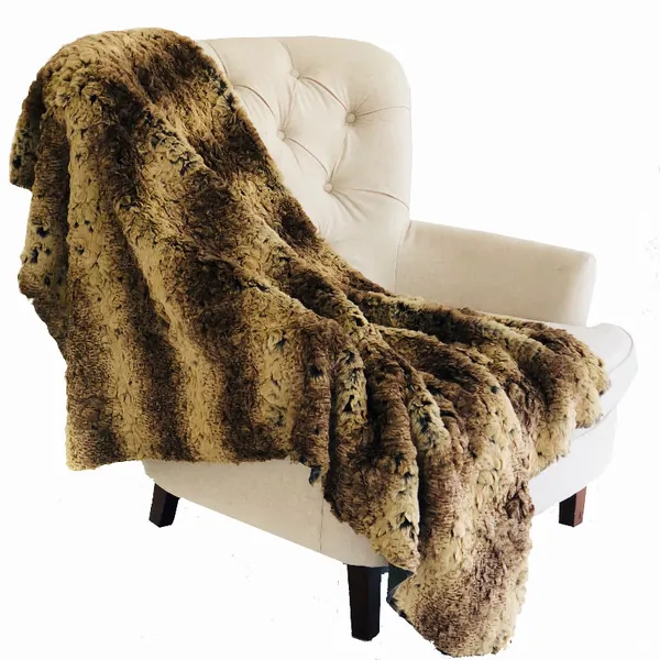 Plutus PBSF1504-4860-TC Plutus Beige And Brown Chinchilla Faux Fur Lux