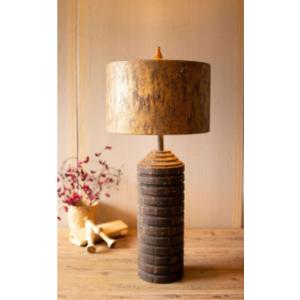 Kalalou CCG1637 Tall Wooden Table Lamp  With Antique Gold Metal Shade 