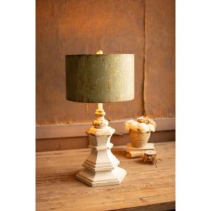 Kalalou CCG1634 Antique White Wood Table Lamp W Antique Green Metal Sh