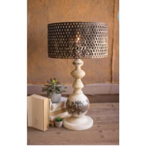 Kalalou CCG1571 Table Lamp - Round Metal Base With Perforated Metal Sh