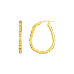 Unbranded 76960 14k Two Tone Gold Oval Hoop Earrings With Bead Texture