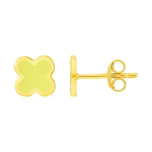 Unbranded 64686 14k Yellow Gold And Enamel Yellow Clover Stud Earrings