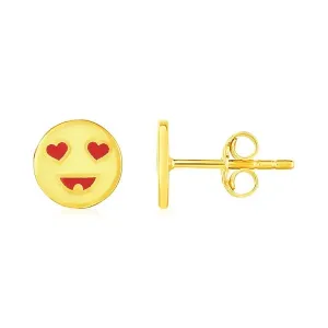 Unbranded 29785 14k Yellow Gold And Enamel Heart Eyes Emoji Stud Earri