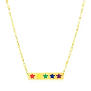 Unbranded 86629-18 14k Yellow Gold Bar Necklace With Rainbow Enamel St