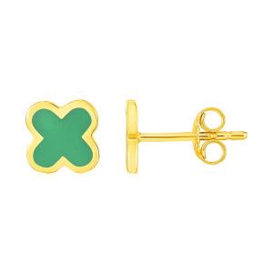 Unbranded 74468 14k Yellow Gold And Enamel Green Clover Stud Earrings