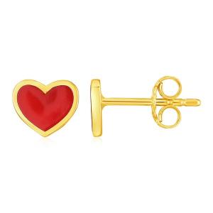 Unbranded 53326 14k Yellow Gold And Enamel Red Heart Stud Earrings