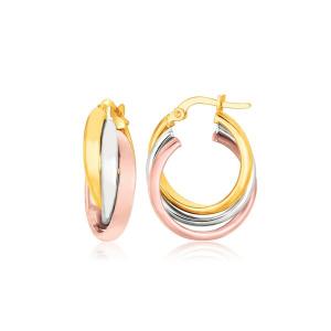 Unbranded 64063 14k Tri-color Gold Domed Tube Intertwined Earrings