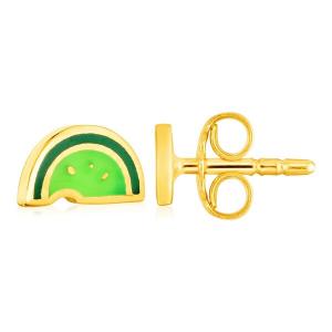 Unbranded 74574 14k Yellow Gold And Enamel Green Lime Wedge Stud Earri