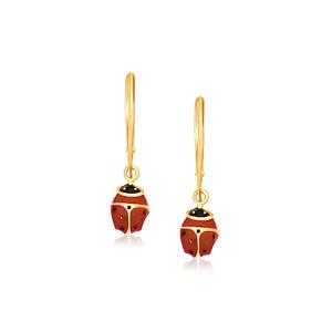 Unbranded 89246 14k Yellow Gold Petite Enamel Lady Bug Drop Earrings