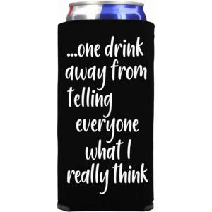 Capital One_Drink_Away_Black One Drink Away Funny Slim Can Cooler - Bl