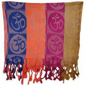 Wild SCA587 Four-color Om Meditation Symbol Handwoven Tassel Scarf