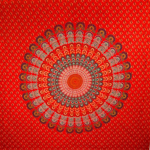 Wild TAPD166 Red Peacock Dance Mandala Tapestry