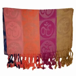 Wild SCA588 Four-color Om Meditation Symbol Handwoven Tassel Scarf